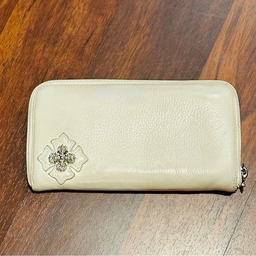 Chrome Hearts Fillingly Cross Leather Long Wallet White Silver Hardware OOAK